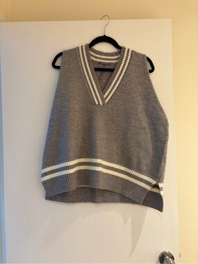 Anthropologie Oversized Gray V-Neck Sweater Vest